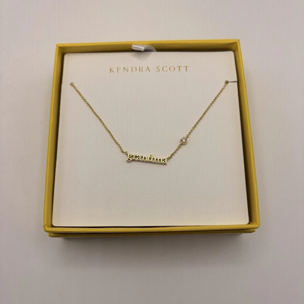 Kendra Scott Grandma Crystal Short Pendant Necklace Gold White 14k Gold Plated